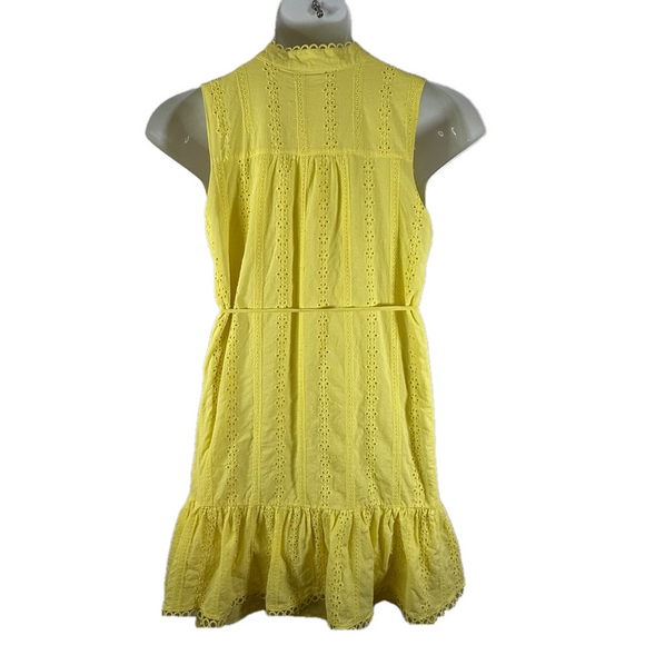 DRAPER JAMES Yellow Cotton Eyelet Button Front Sleeveless Mini Dress SKU0148 - Picture 5 of 10